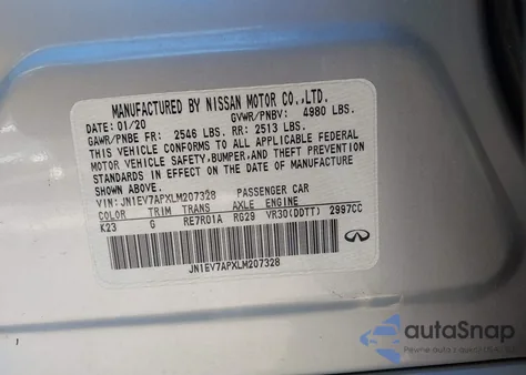 2020 Infiniti Q50 Pure from USA, damaged, VIN JN1EV7APXLM207328